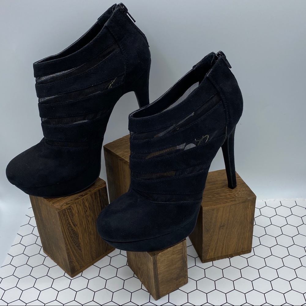 Jessica Simpson black suede-mesh booties/heels